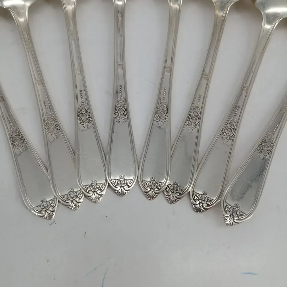8X Tbsp 1937 Rogers Silverplate Cotillion Collection Oval Table Spoons